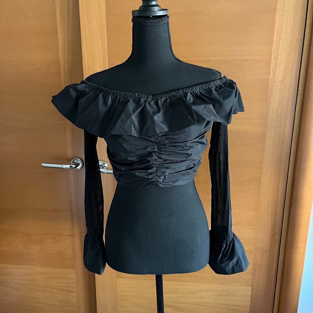 KIMCHI BLUE Taffeta and Mesh Ruffled Long Sleeve Crop Top NWT, Size S